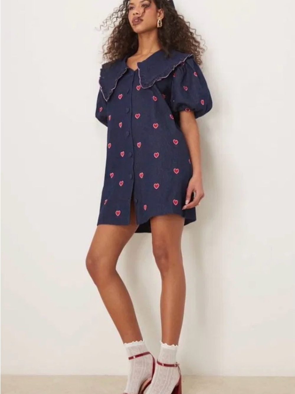 Sister Jane Navy Denim Cottage Core Babydoll Dress Sz XL